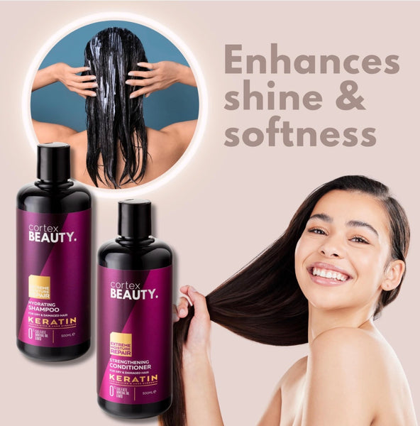 Cortex Beauty | Champú hidratante de queratina, acondicionador fortalecedor, acondicionador sin enjuague