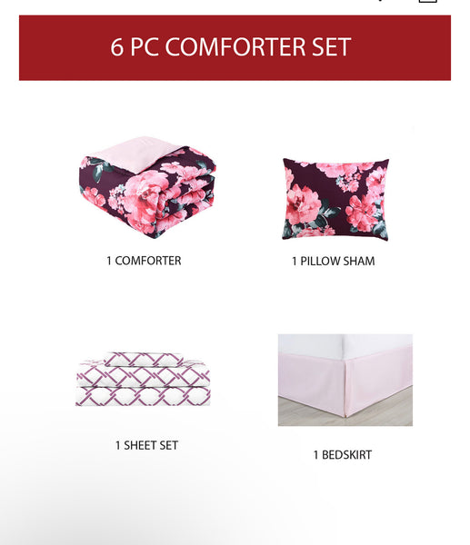 Bring any bedroom's look into full bloom with the bold floral print pattern and beautiful tones featured on this Fiosa reversible comforter set