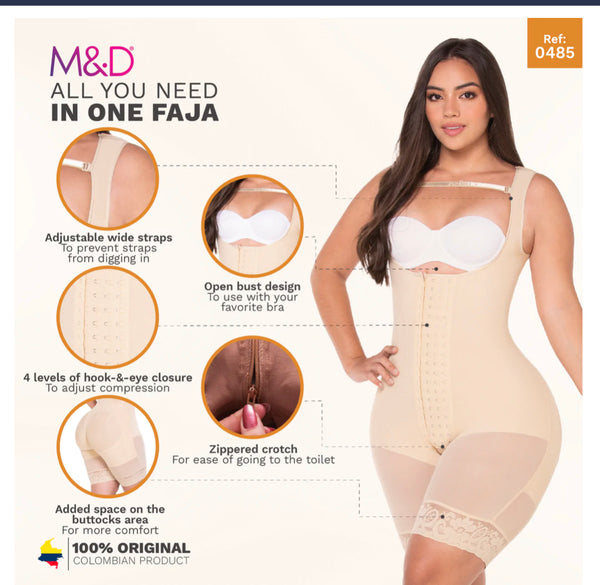 Fajas MYD 0485 | Fajas Colombianas Post Cirugía Medio muslo Shapewear Body para guitarra y tipos de cuerpo de reloj de arena